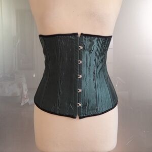 Elegant Green Satin Corset with Black Accents